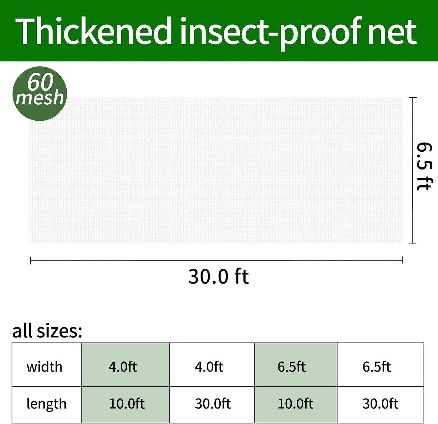 Garden Netting 6.5 x 30 Feet - Protective Insect Cover for Raised Beds and Garden Use