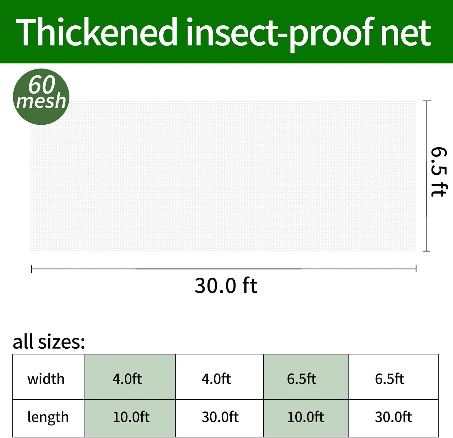 Garden Netting 6.5 x 30 Feet - Protective Insect Cover for Raised Beds and Garden Use