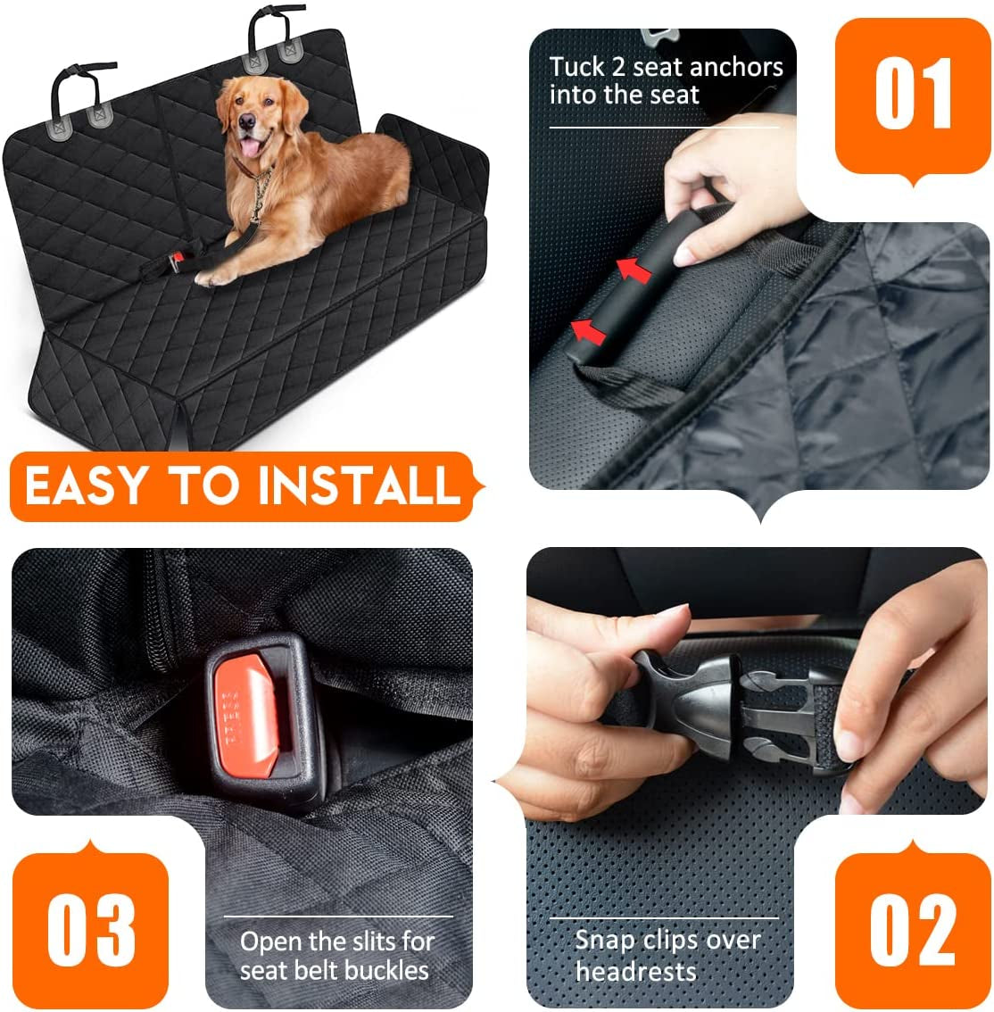 Premium Waterproof Dog Car Seat Cover - Durable Back Seat Protector for Pets, Fits Most Cars, SUVs, and Trucks (53” Width) - Black